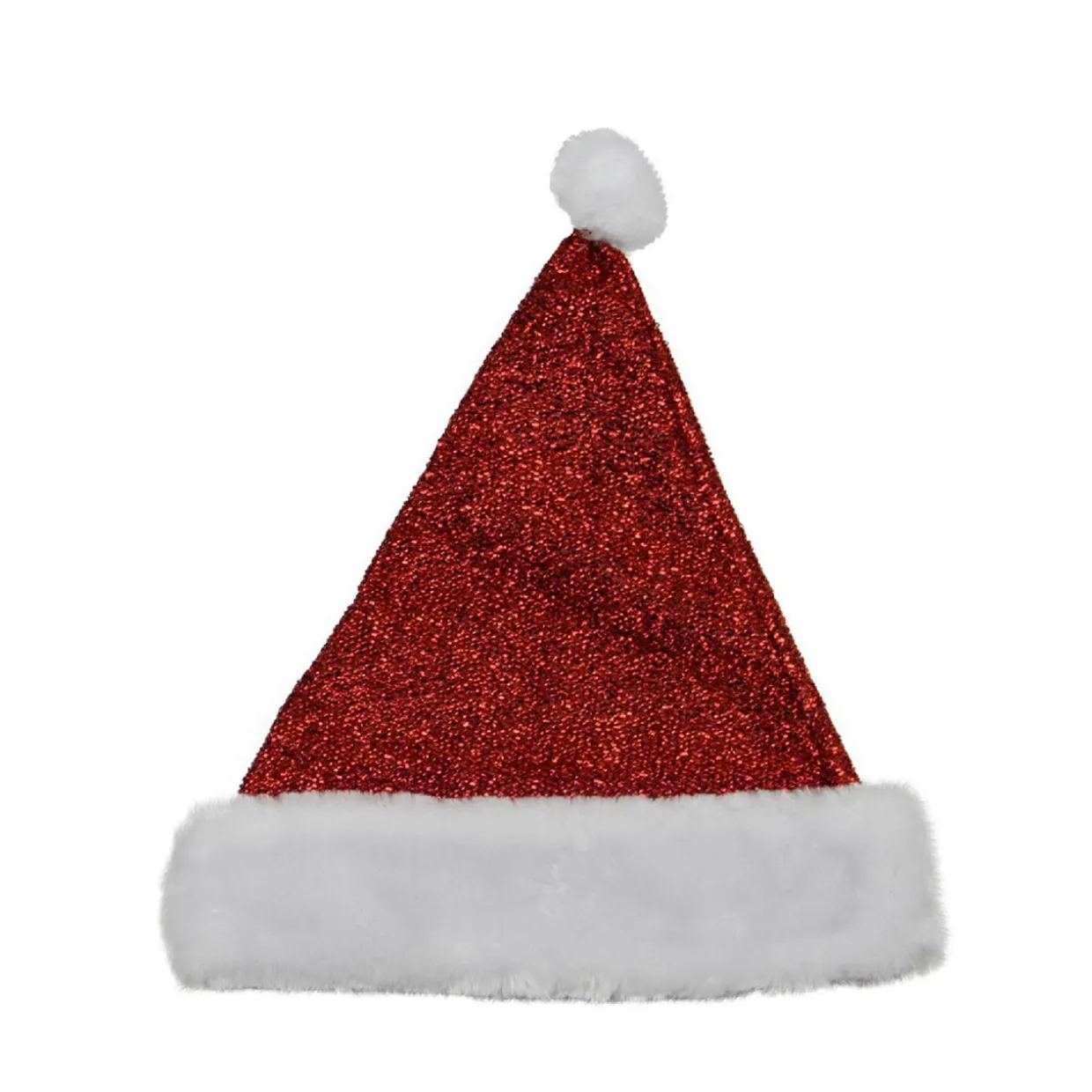 14" Red and White Glitter Adult Christmas Santa Hat - Medium