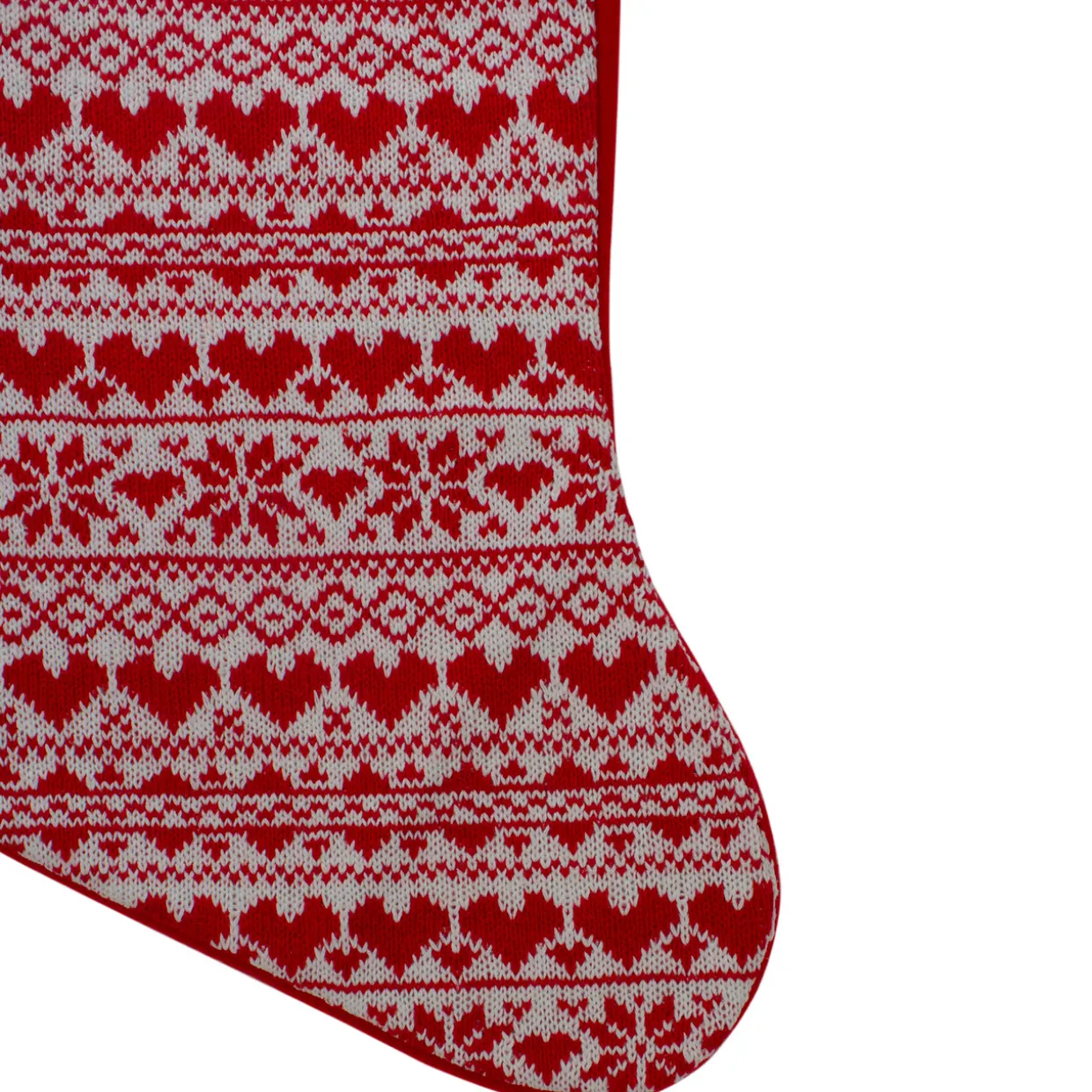 19" Red and White Hearts With Snowflakes Knit Christmas Stocking Faux Fur Cuff