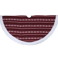48" Red and White Knitted Snowflake Lodge Christmas Tree Skirt