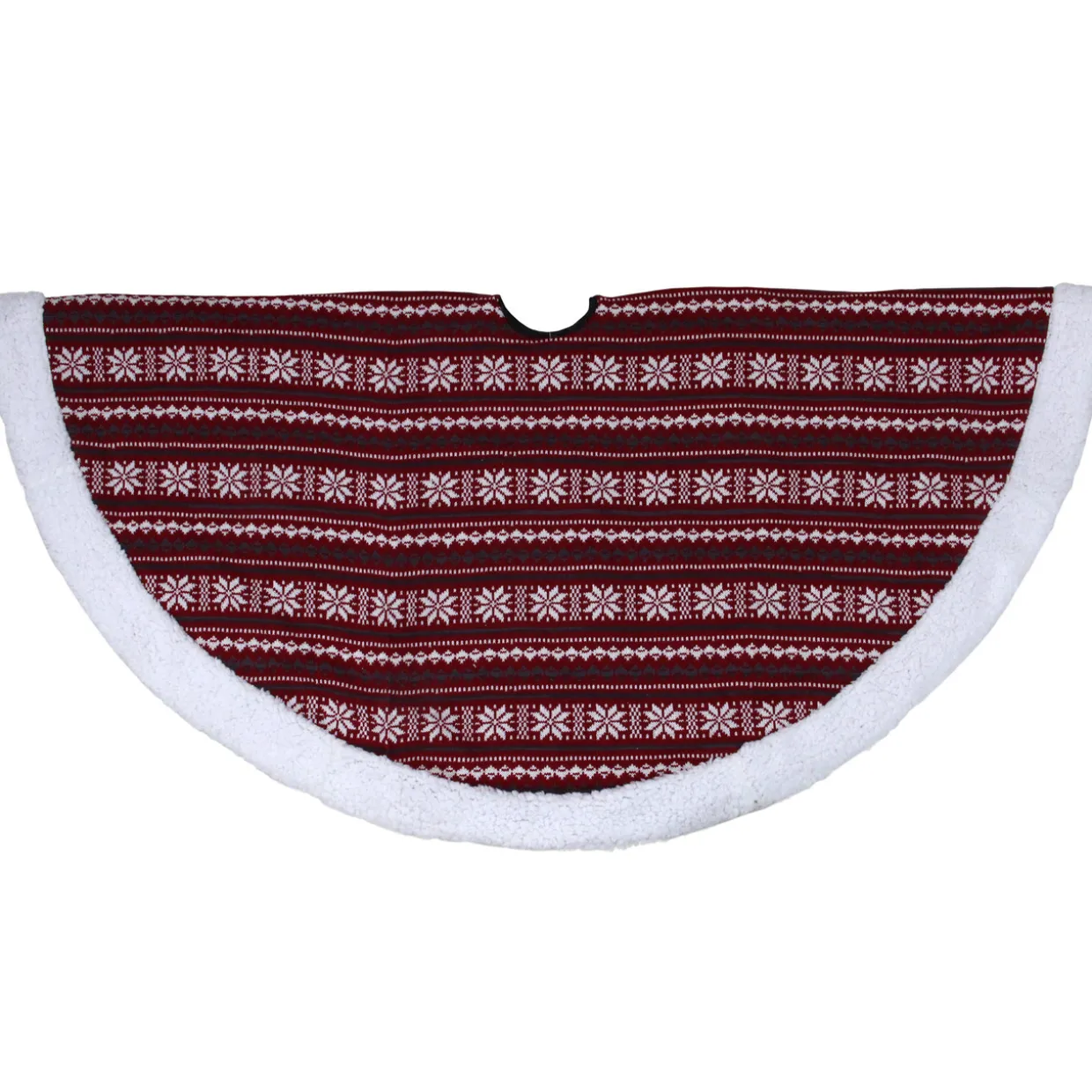 48" Red and White Knitted Snowflake Lodge Christmas Tree Skirt