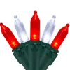 50 Red and White LED Mini Christmas Lights - 16.25 ft Green Wire
