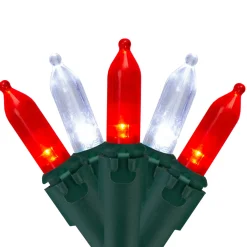 50 Red and White LED Mini Christmas Lights - 16.25 ft Green Wire