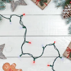 50 Red and White LED Mini Christmas Lights - 16.25 ft Green Wire