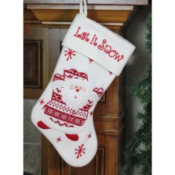 19" Red and White "Let It Snow" Santa Claus Embroidered Christmas Stocking