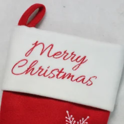 16" Red and White Merry Christmas Snowflake Embroidered Christmas Stocking