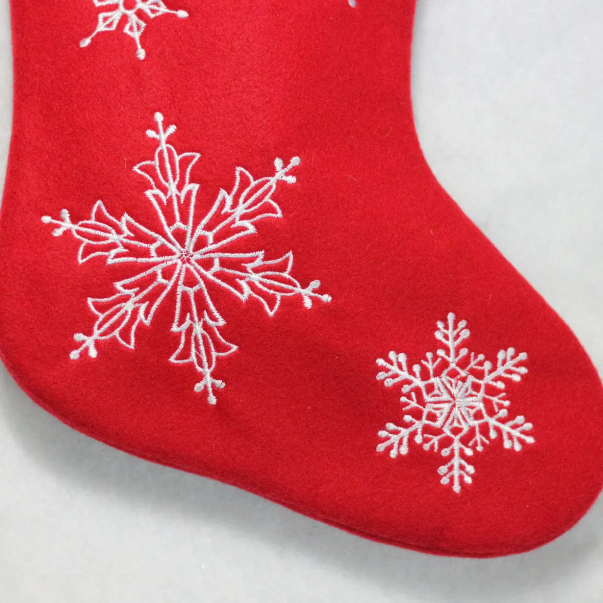 16" Red and White Merry Christmas Snowflake Embroidered Christmas Stocking