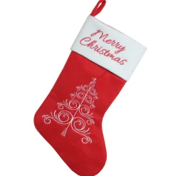 15.75" Red and White Merry Christmas Tree Stocking with Cuff