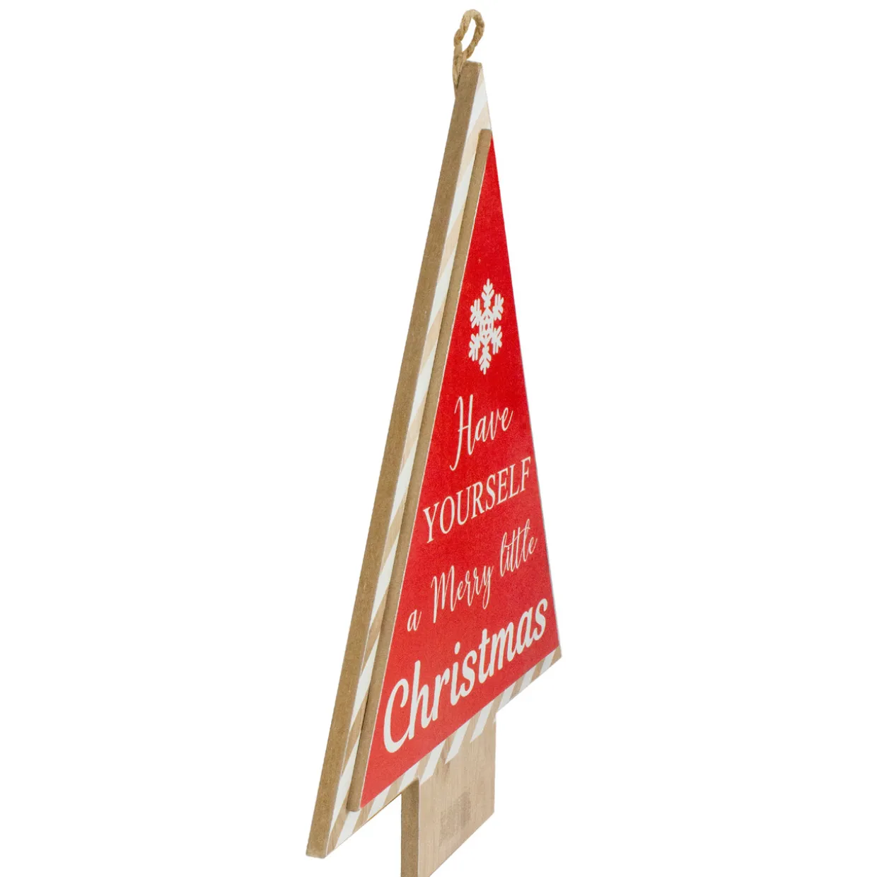 16” Red and White Merry Little Christmas Tree Wooden Hanging Wall Sign