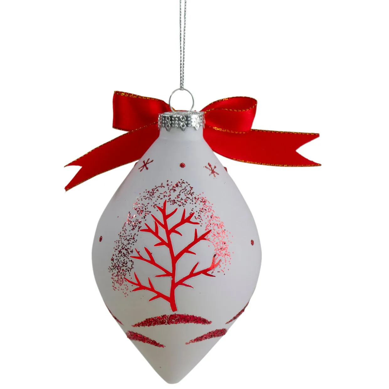 5" Red and White Moose Christmas Teardrop Ornament