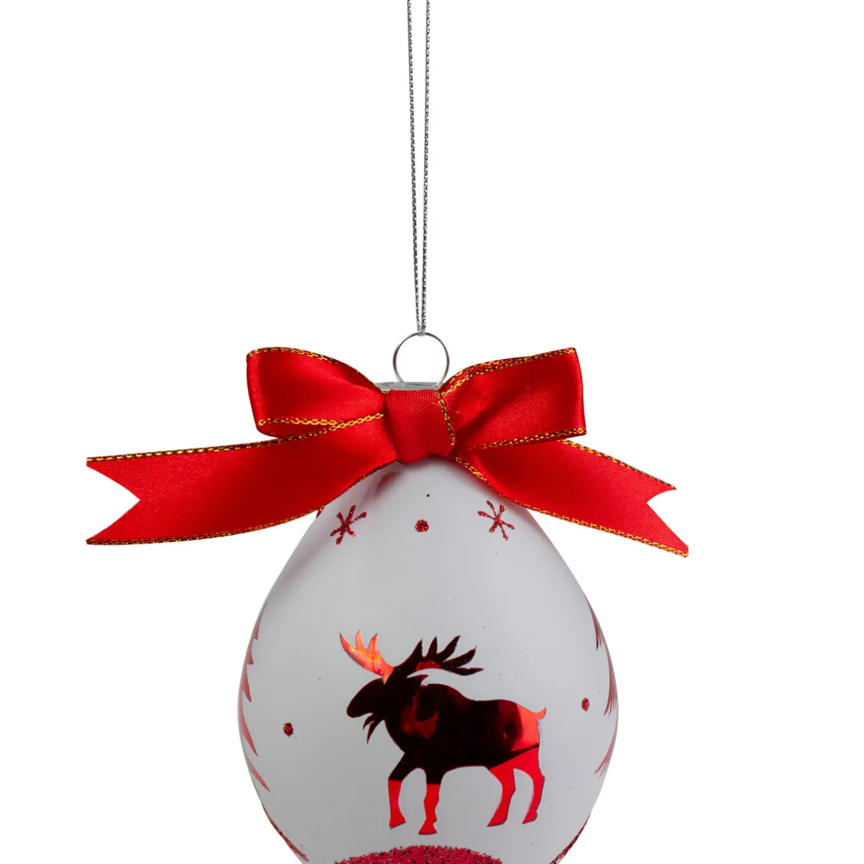 5" Red and White Moose Christmas Teardrop Ornament