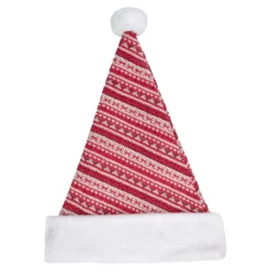 17" Red and White Nordic Striped Santa Hat With Pom Pom