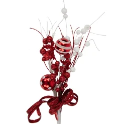 24" Red and White Pearls and Swirls Christmas Spray