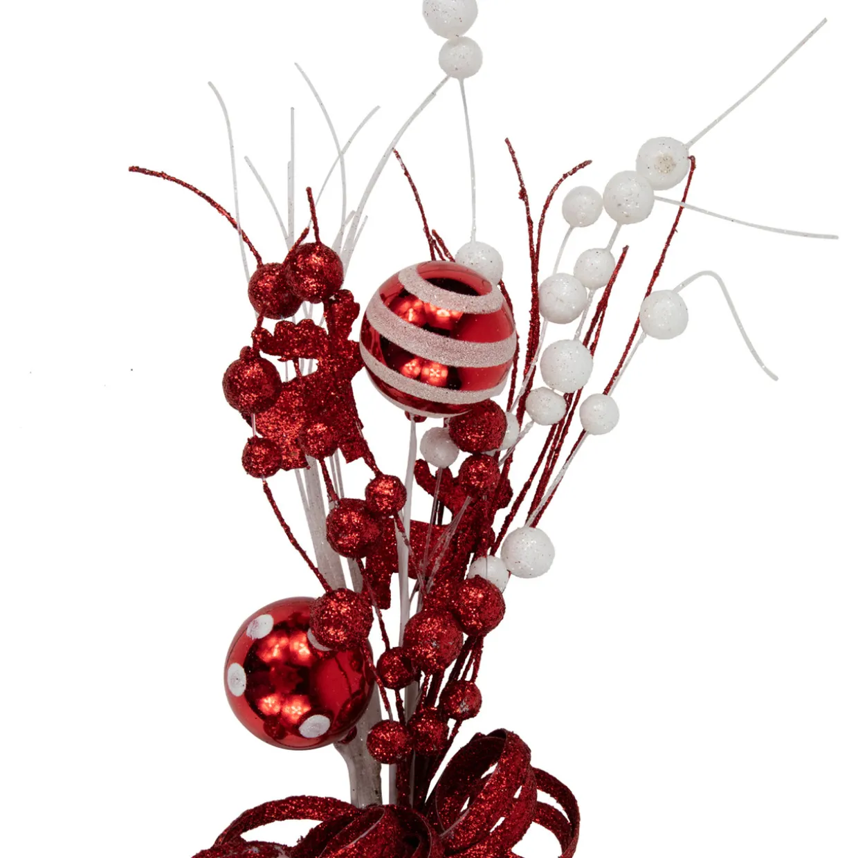 24" Red and White Pearls and Swirls Christmas Spray