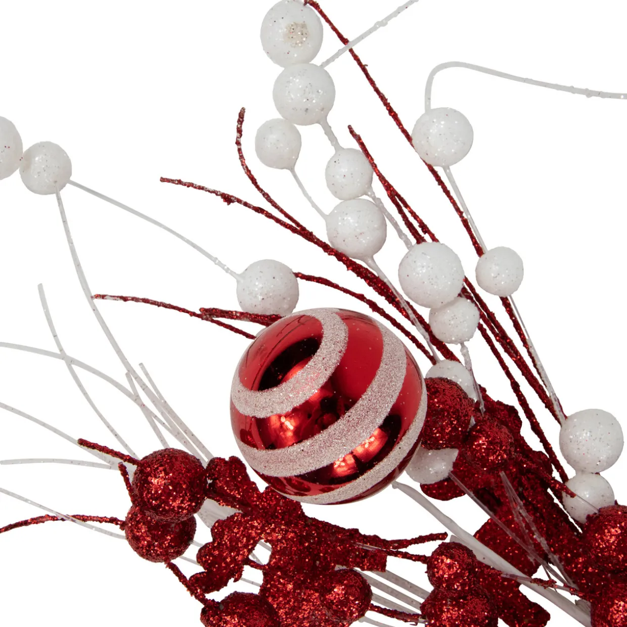 24" Red and White Pearls and Swirls Christmas Spray