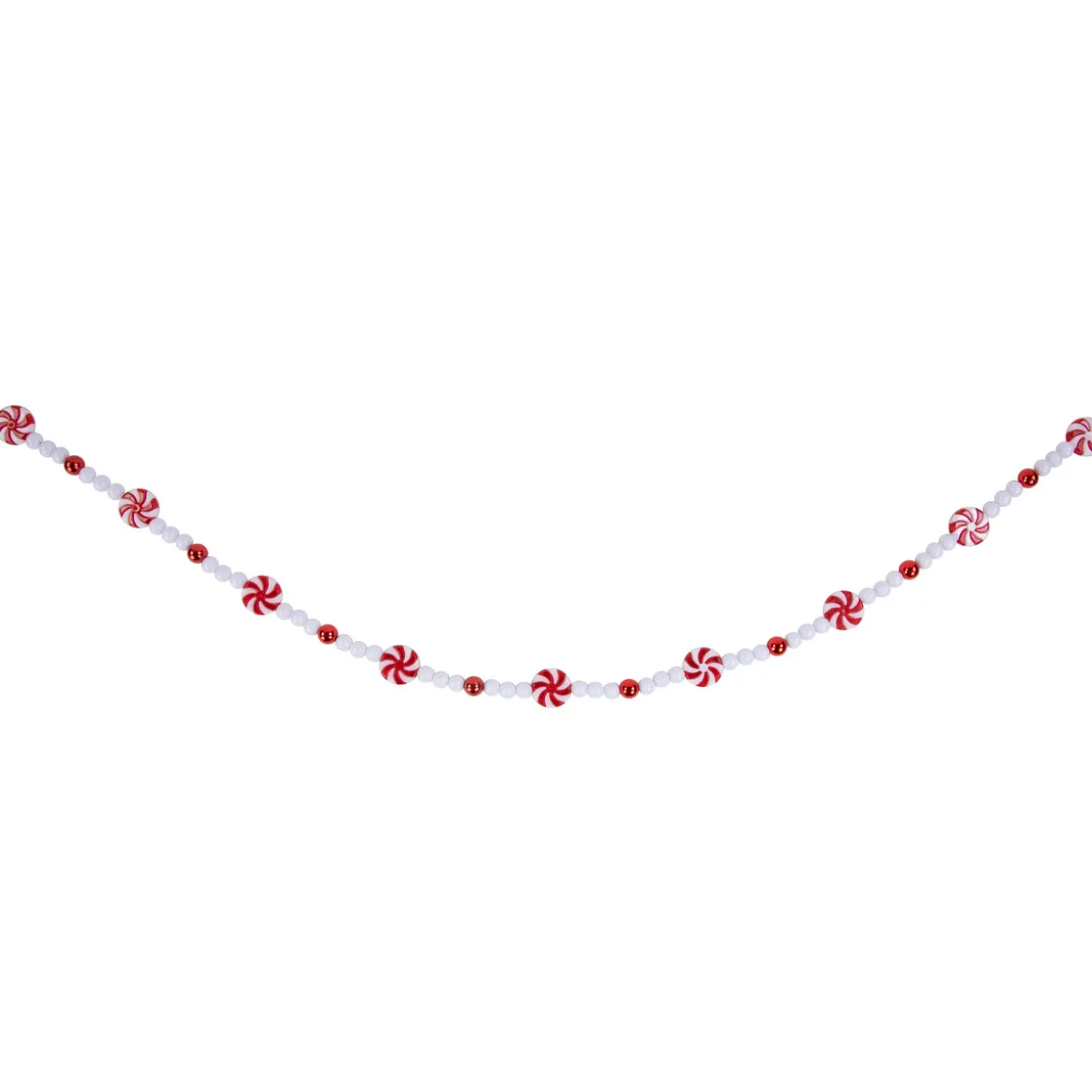 9' Red and White Peppermint Candy Beaded Christmas Garland, Unlit