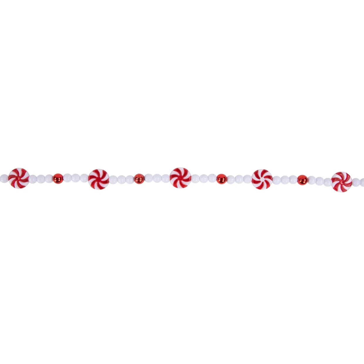 9' Red and White Peppermint Candy Beaded Christmas Garland, Unlit