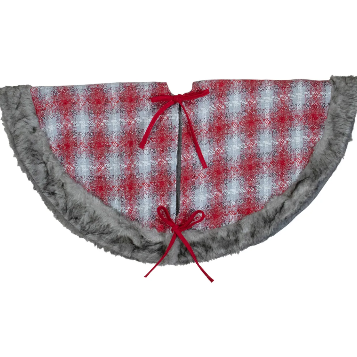 48" Red and White Plaid Christmas Tree Skirt with Snowflake
