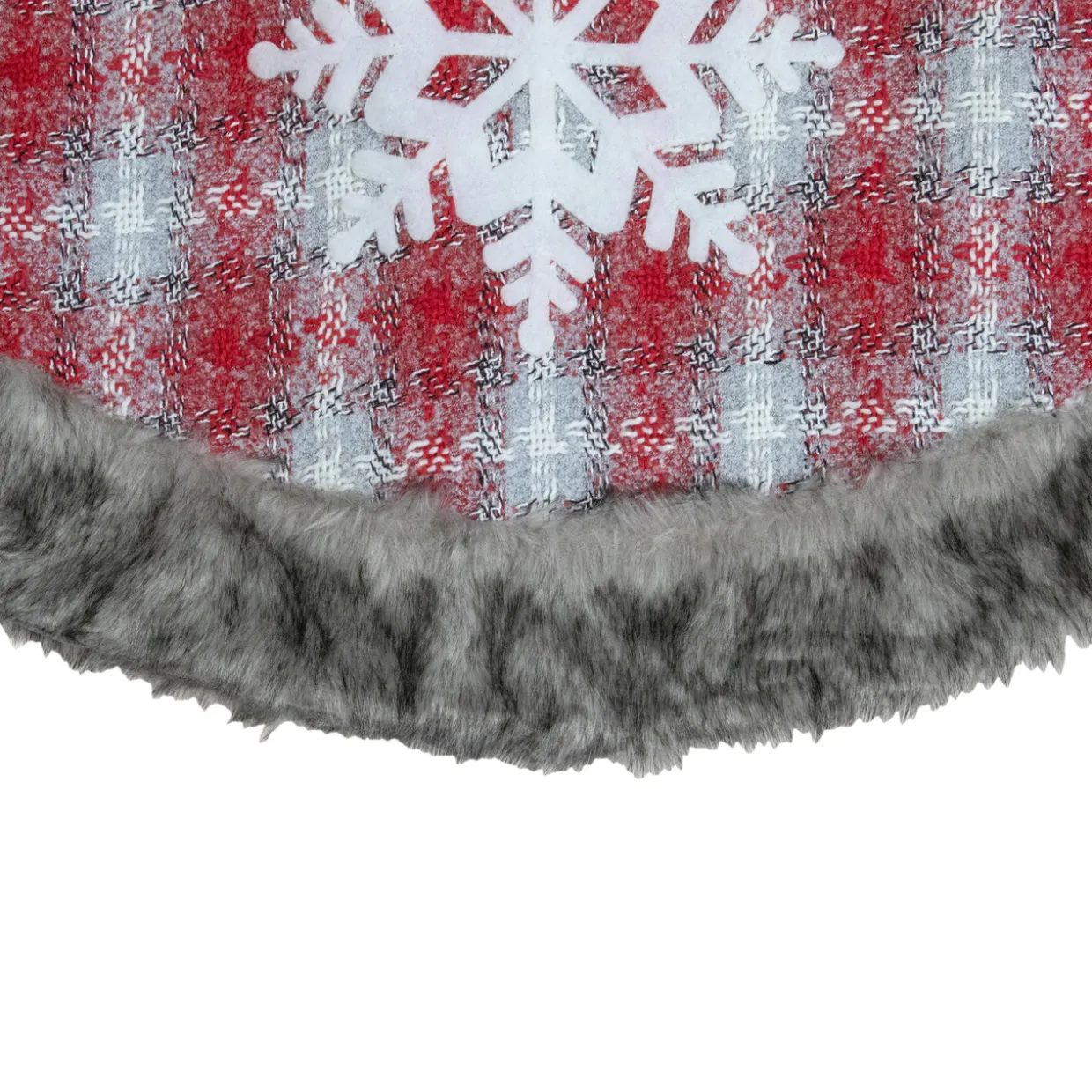 48" Red and White Plaid Christmas Tree Skirt with Snowflake