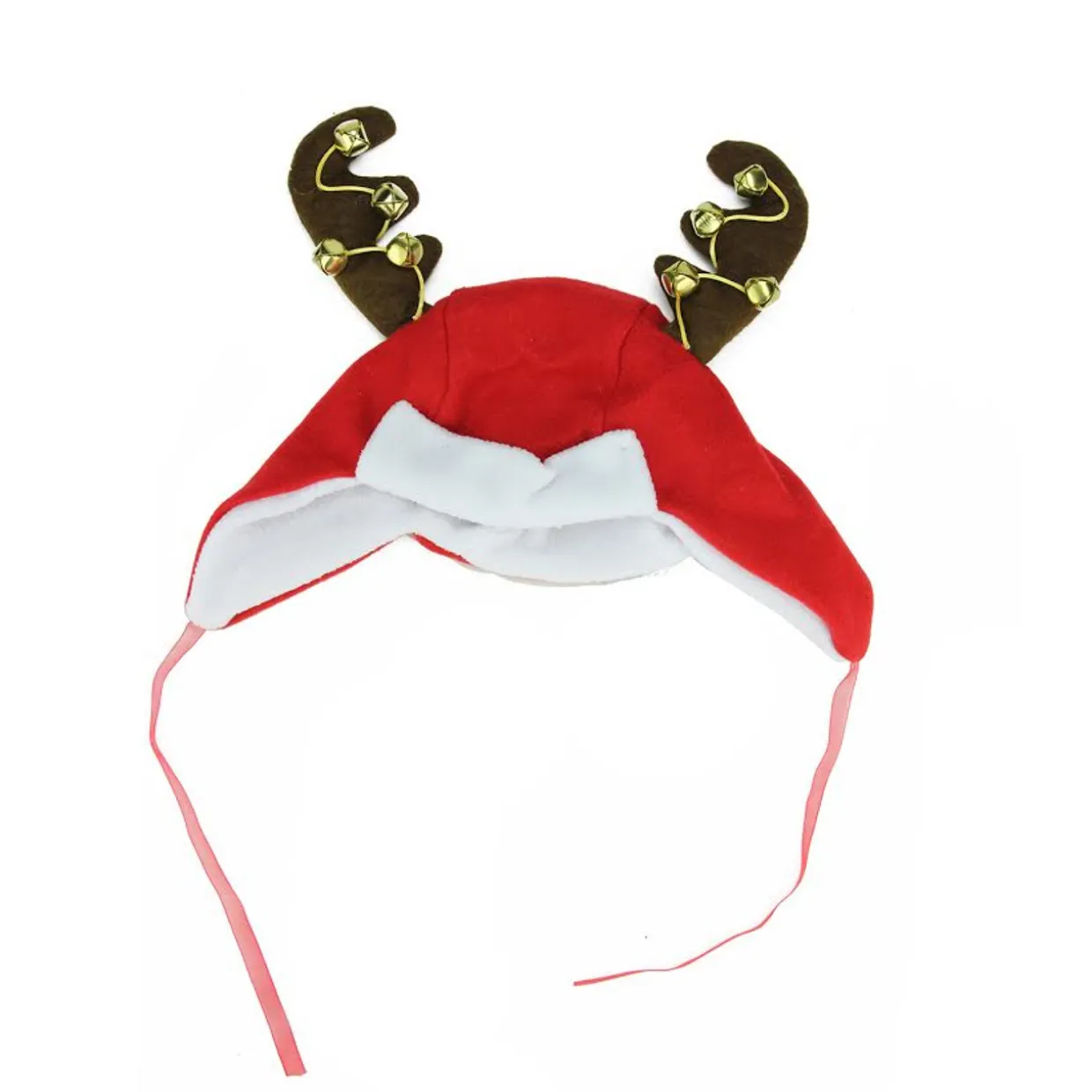 17" Red and White Reindeer Antlers Unisex Adult Christmas Trapper Hat Costume Accessory - One Size