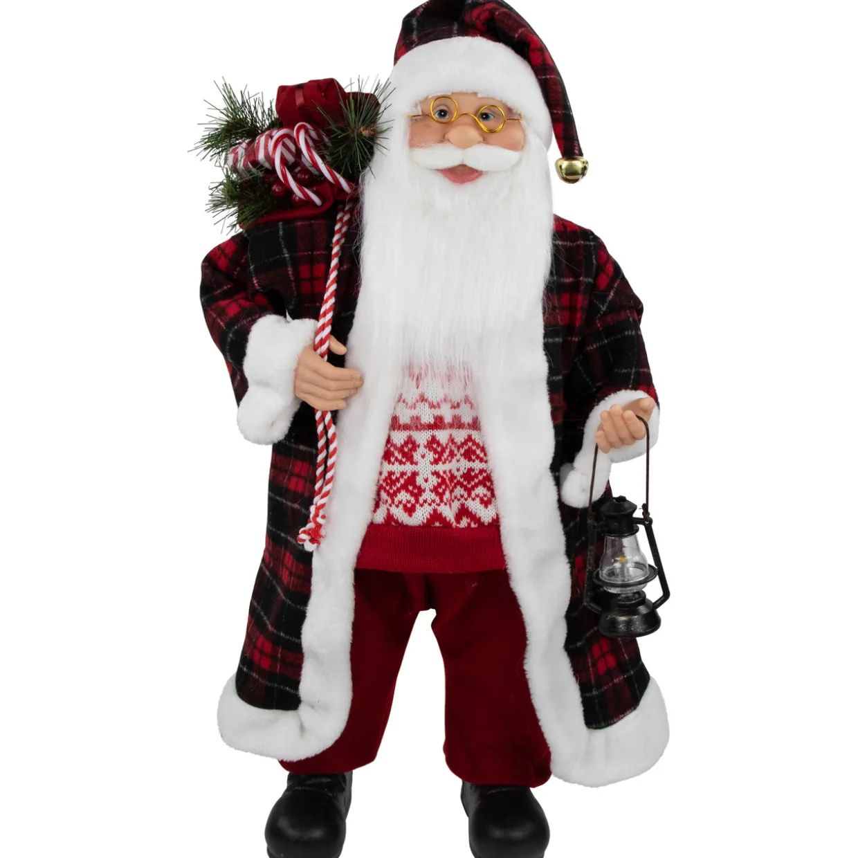 24" Red and White Santa Claus with Lantern and Gift Bag Christmas Figure