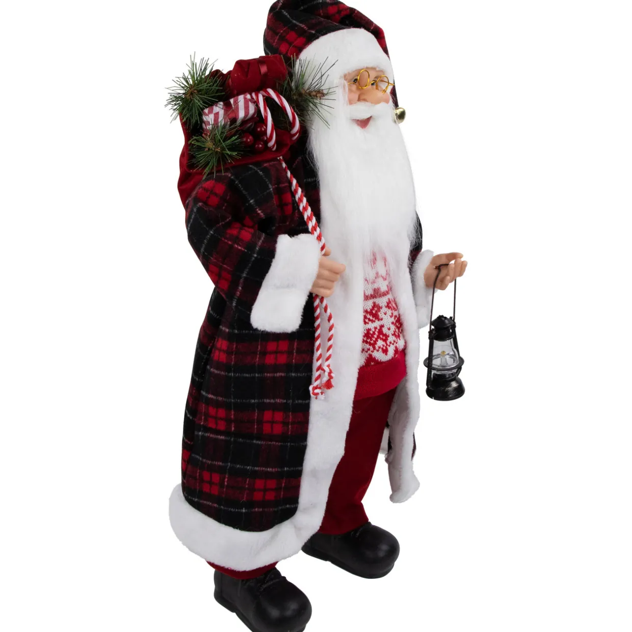 24" Red and White Santa Claus with Lantern and Gift Bag Christmas Figure
