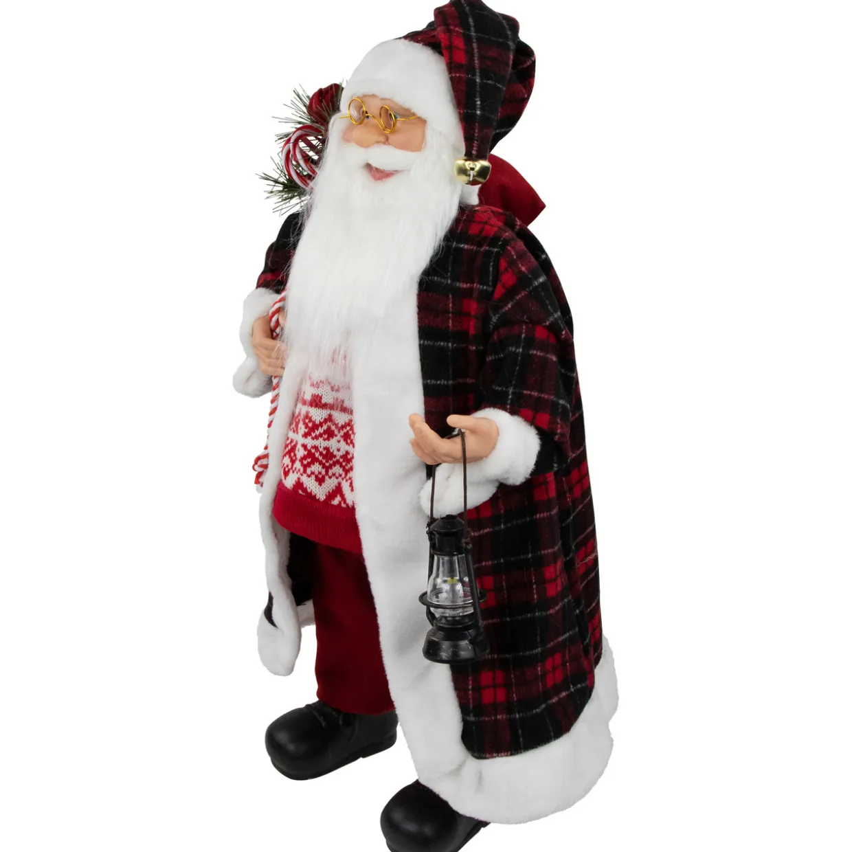 24" Red and White Santa Claus with Lantern and Gift Bag Christmas Figure