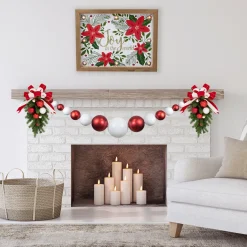 6' Red and White Shiny and Matte Shatterproof Ball Christmas Swag