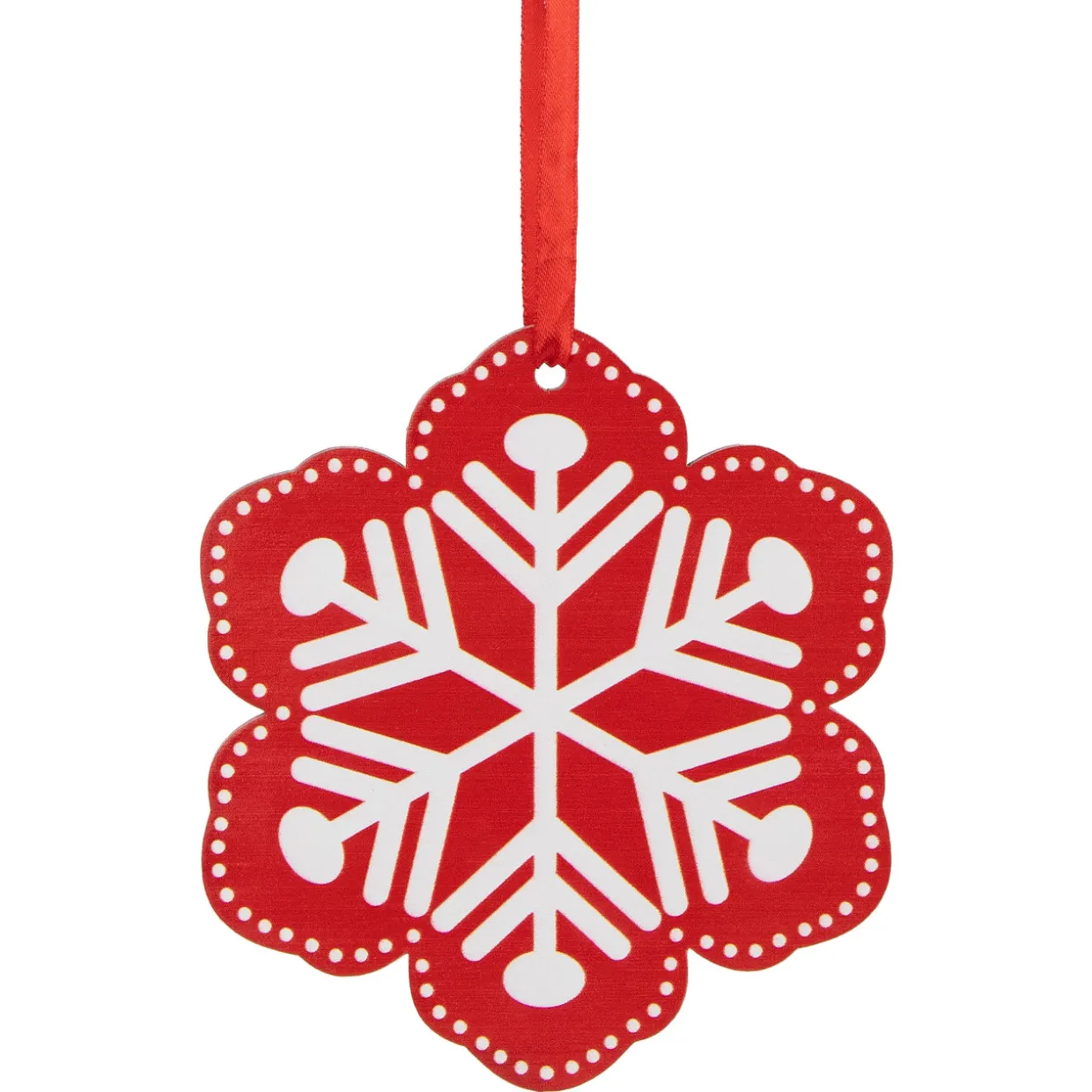 6" Red and White Snowflake Wooden Christmas Ornament