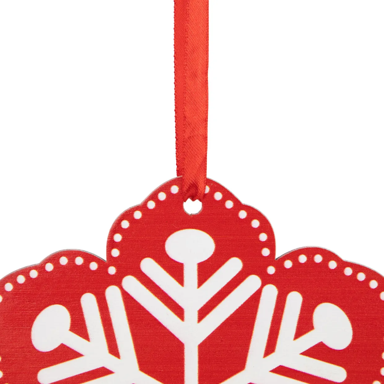 6" Red and White Snowflake Wooden Christmas Ornament
