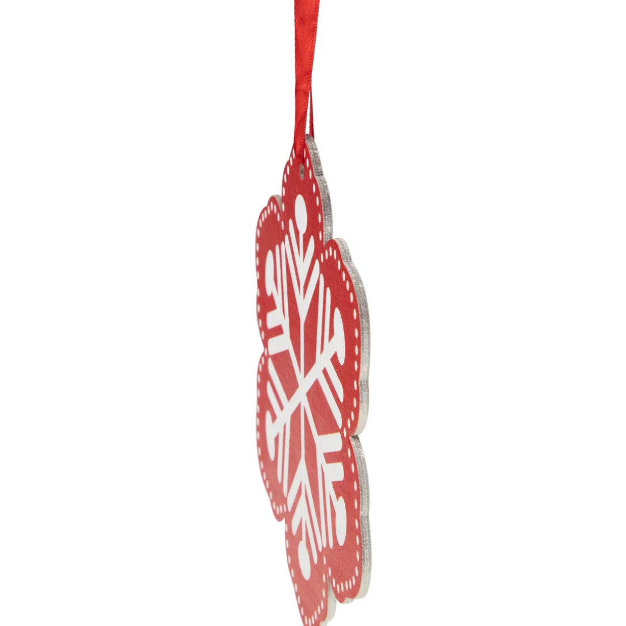 6" Red and White Snowflake Wooden Christmas Ornament