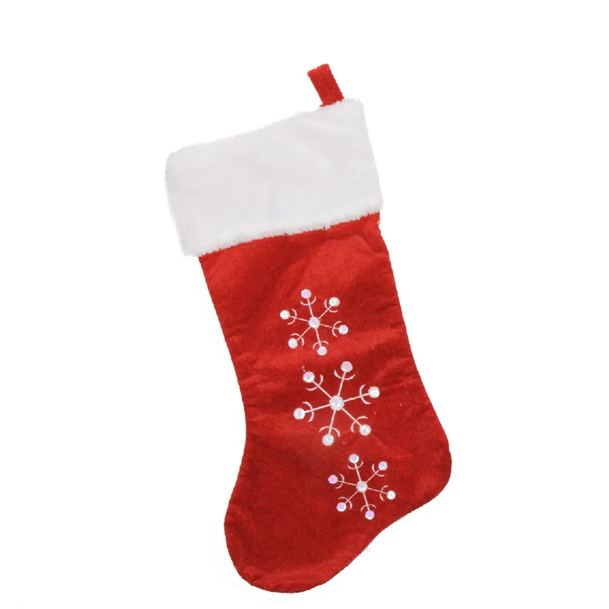 19" Red and White Snowflake Embroidered Christmas Stocking