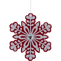 10" Red and White Snowflake Christmas Ornament with Gem