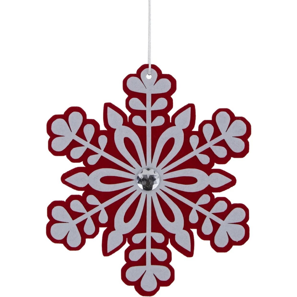 10" Red and White Snowflake Christmas Ornament with Gem
