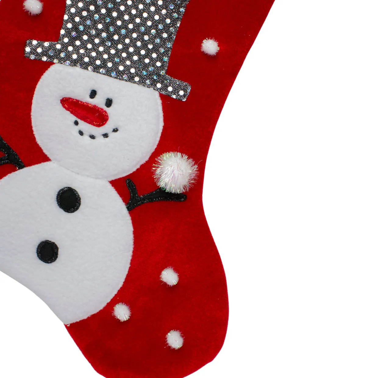 20.5" Red and White Snowman Embroidered Christmas Stocking with Sequined Cuff