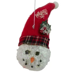 5" Red and White Twas the Night Snowman Head with Plaid Hat Christmas Ornament