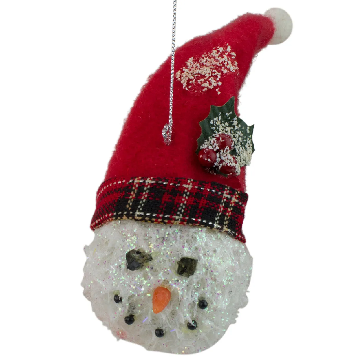 5" Red and White Twas the Night Snowman Head with Plaid Hat Christmas Ornament