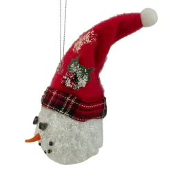 5" Red and White Twas the Night Snowman Head with Plaid Hat Christmas Ornament