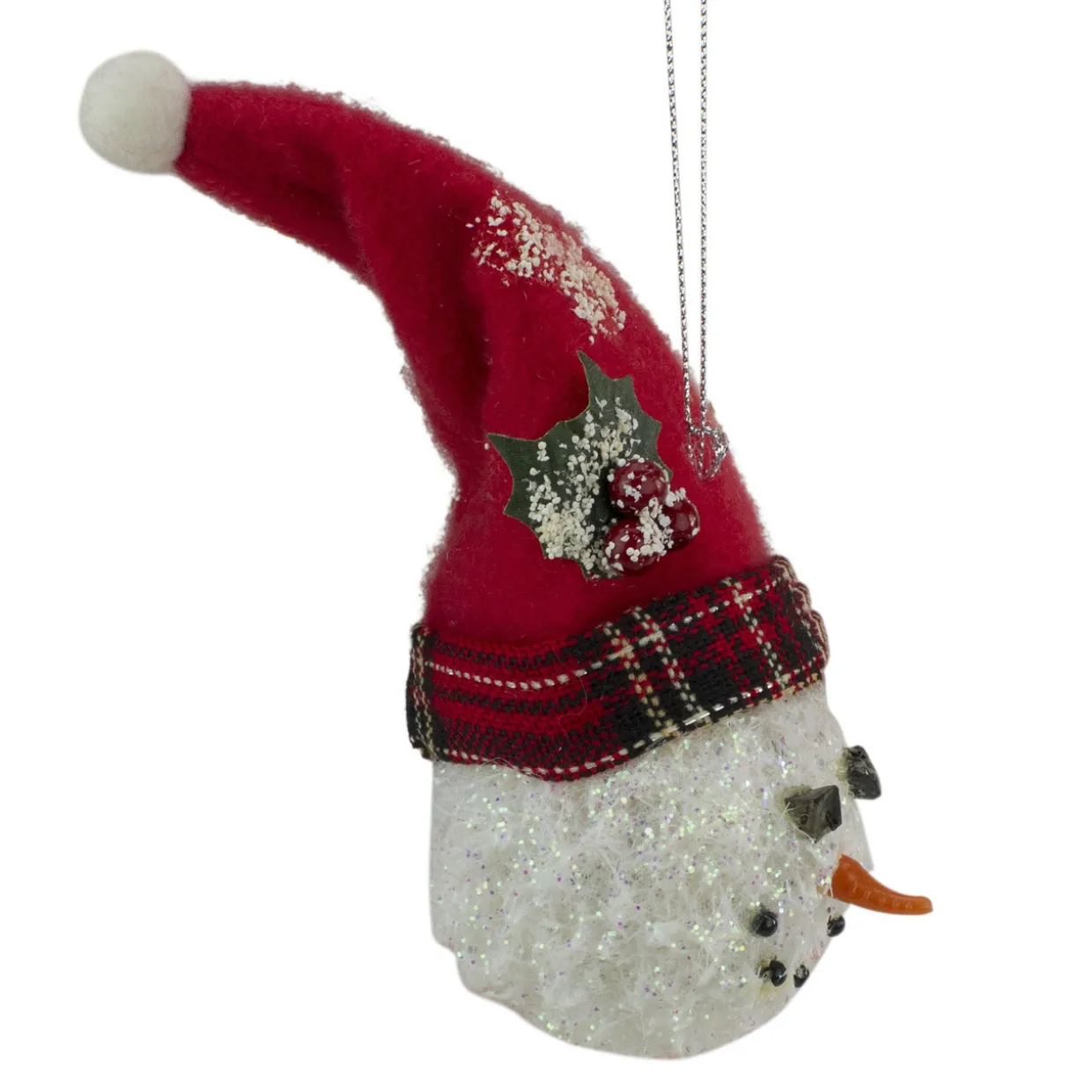 5" Red and White Twas the Night Snowman Head with Plaid Hat Christmas Ornament