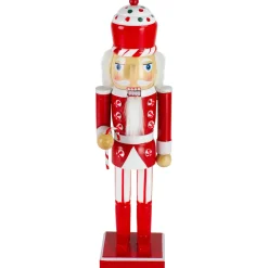 14" Red and White Wooden Candy Cane King Christmas Nutcracker