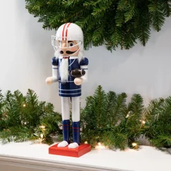 14" Red and White Wooden Christmas Nutcracker Football Player