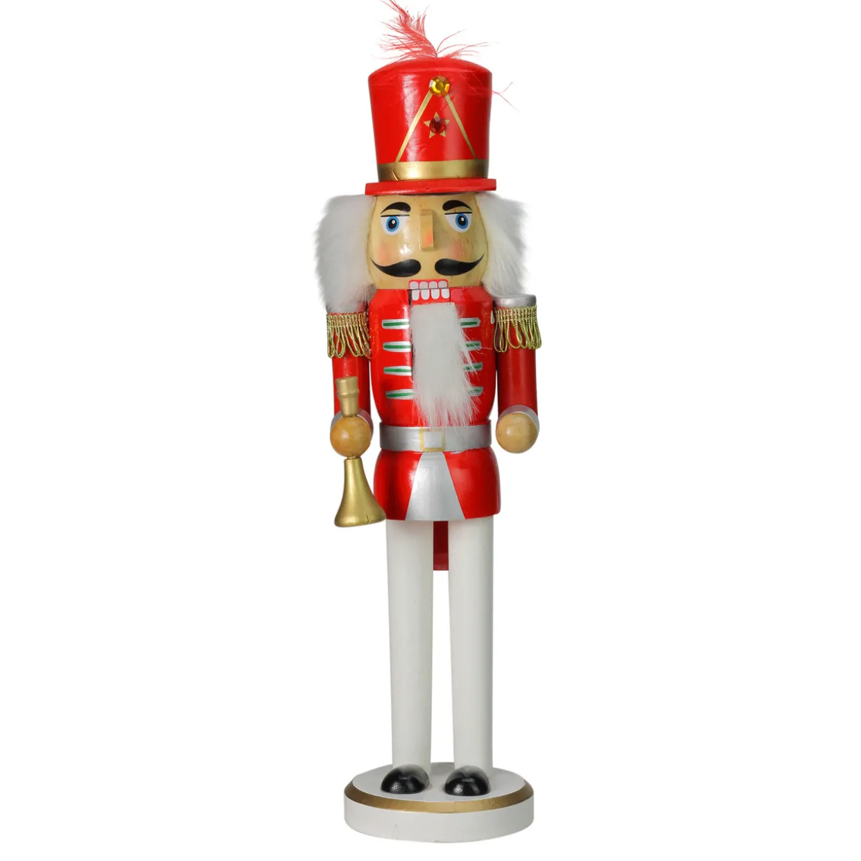 14" Red and White Wooden Christmas Nutcracker with Horn