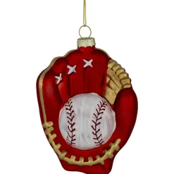 4" Red Baseball Mitt with Ball Glass Christmas Ornament