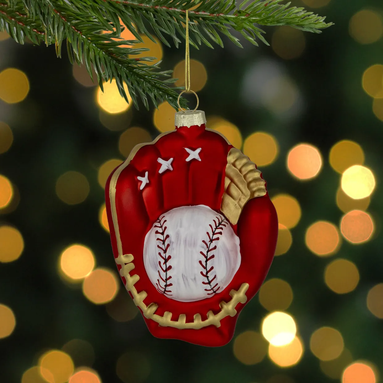 4" Red Baseball Mitt with Ball Glass Christmas Ornament