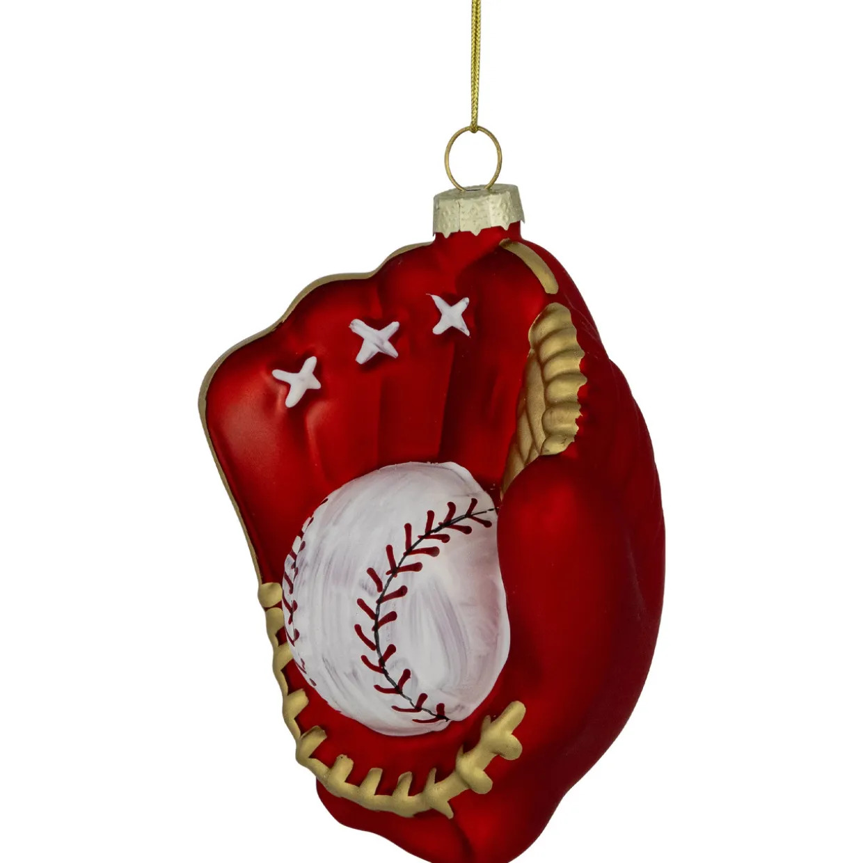 4" Red Baseball Mitt with Ball Glass Christmas Ornament