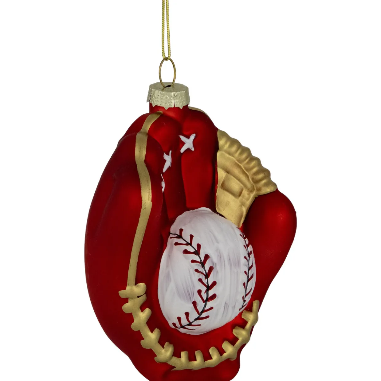 4" Red Baseball Mitt with Ball Glass Christmas Ornament
