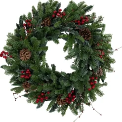 30'' Red Berries and Pine Cones Christmas Wreath, Unlit