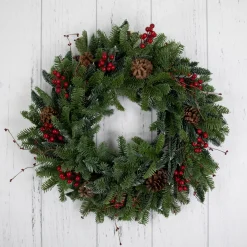 30'' Red Berries and Pine Cones Christmas Wreath, Unlit