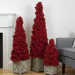 24" Red Berry Cone Potted Christmas Topiary