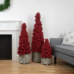 50" Red Berry Cone Potted Christmas Topiary