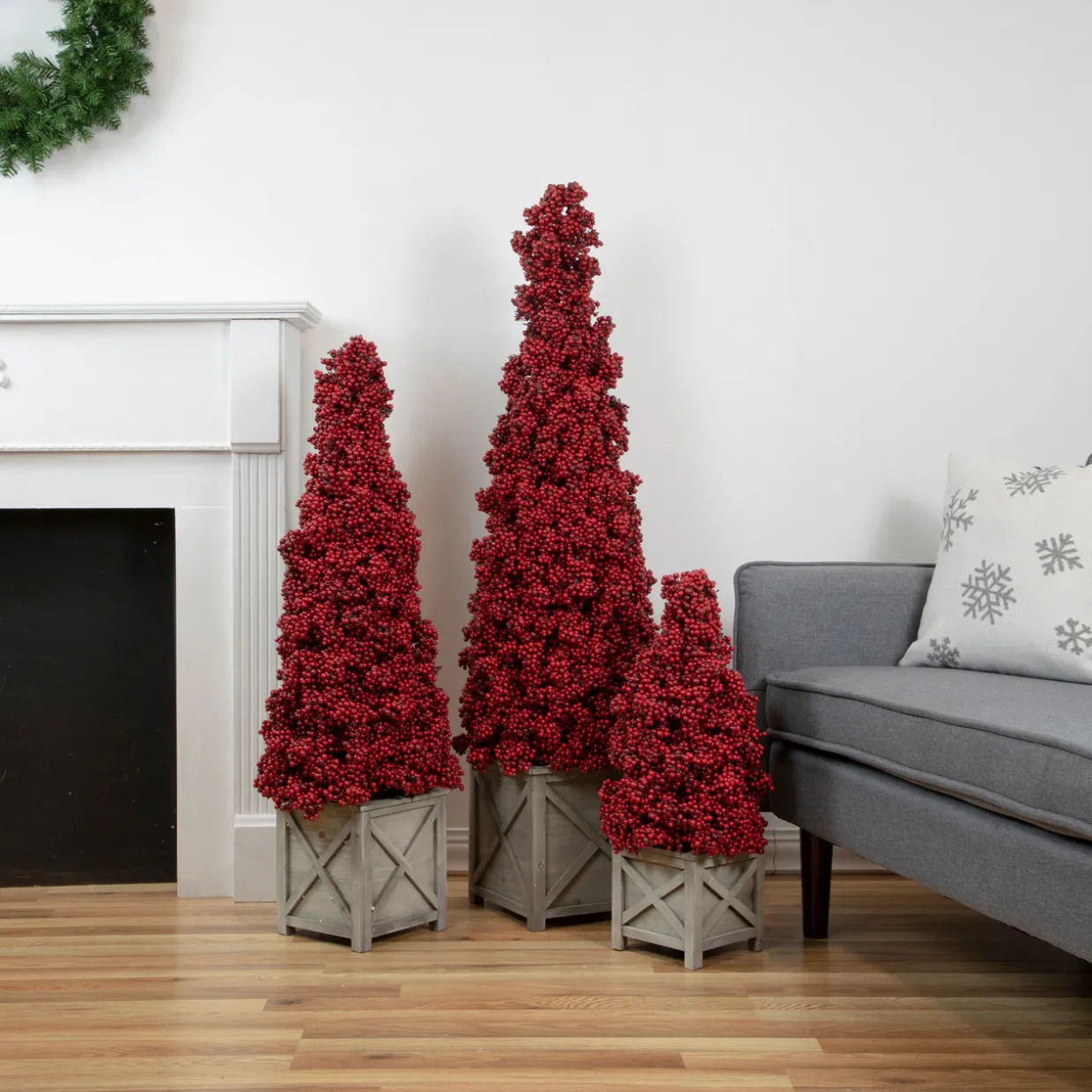 50" Red Berry Cone Potted Christmas Topiary